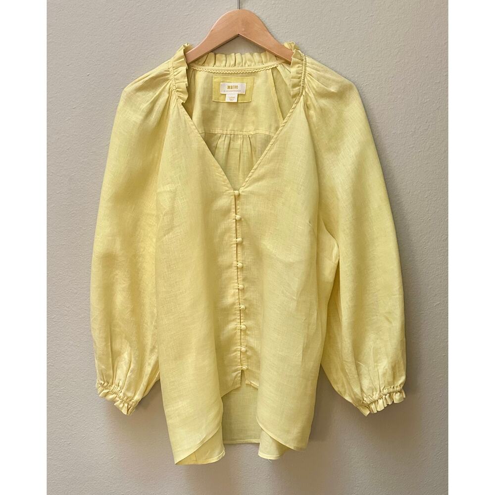 Maeve by Anthropologie Audi Linen Ruffle  Loose Fit Blouse Size Large